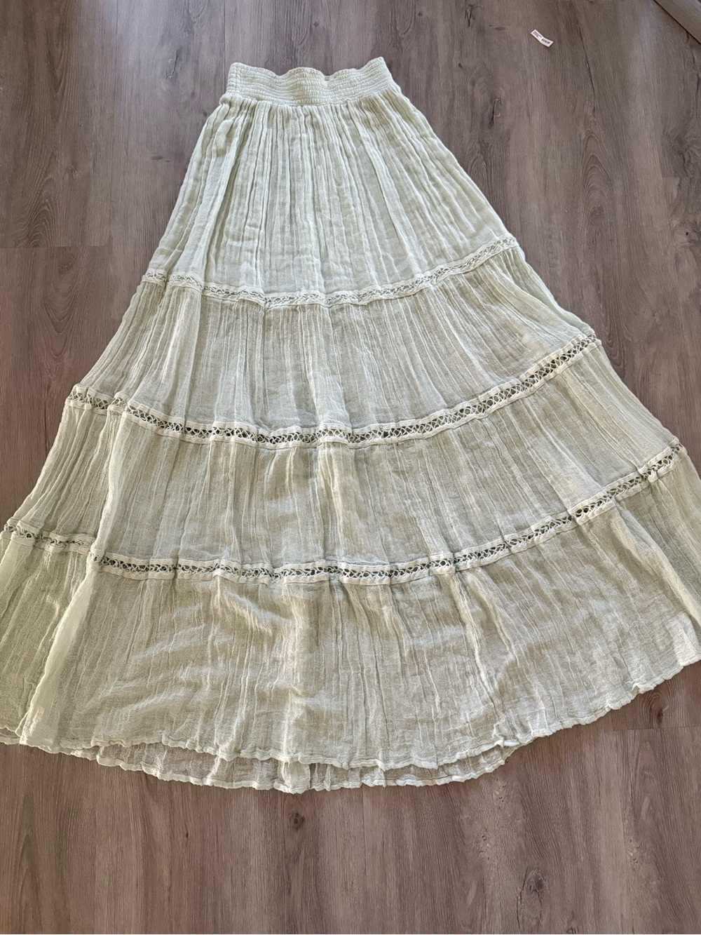 Jen’s Pirate Booty Free People Aloe Pale Green Cotton Gauze Tiered Boho Skirt S - Picture 3 of 6
